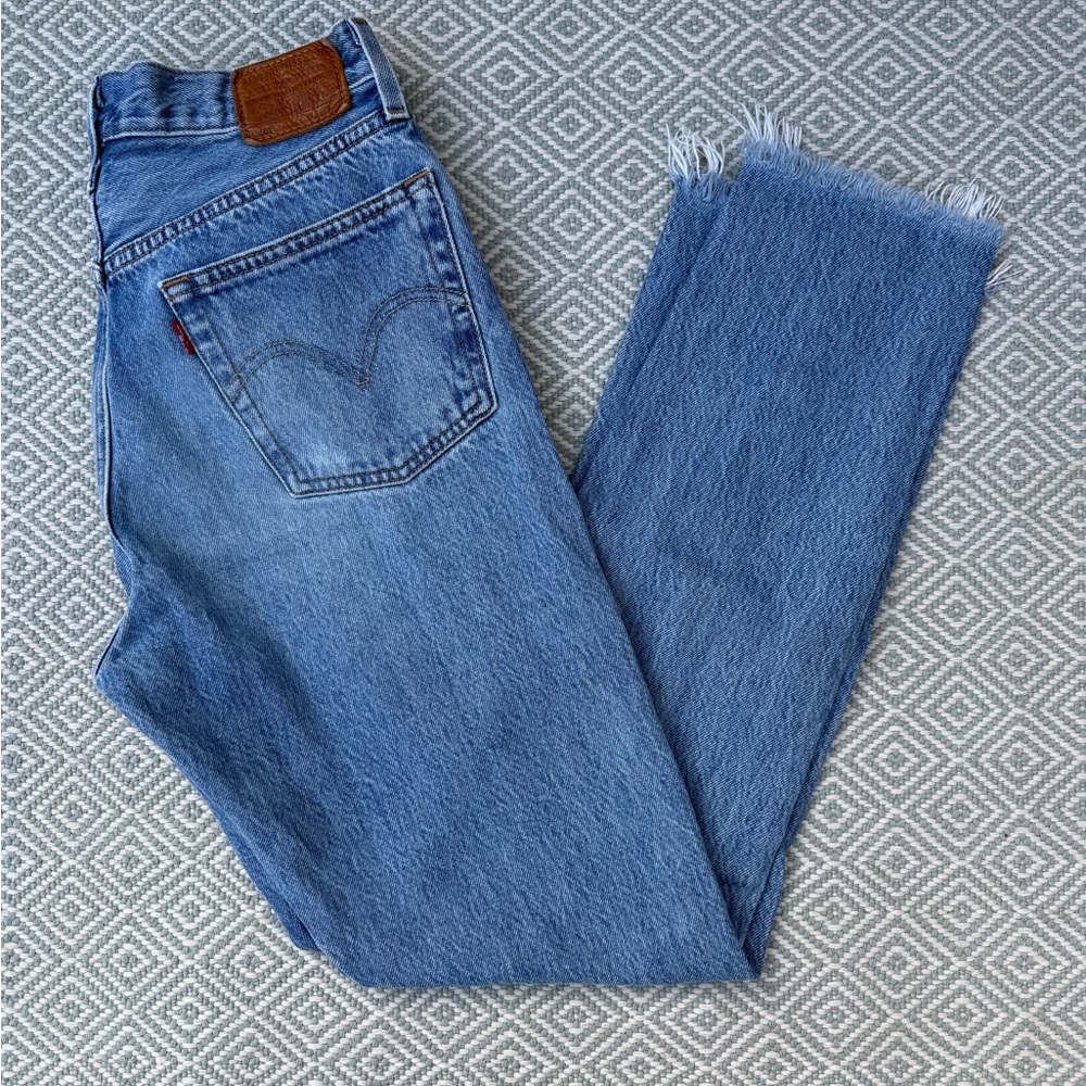 Levi's 501 Light Blue Denim Jeans w/ Fray